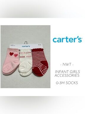 🆕CARTER’S - 0/3M - NWT - 3PK - INFANT GIRLS VALENTINES DAY SOCKS
